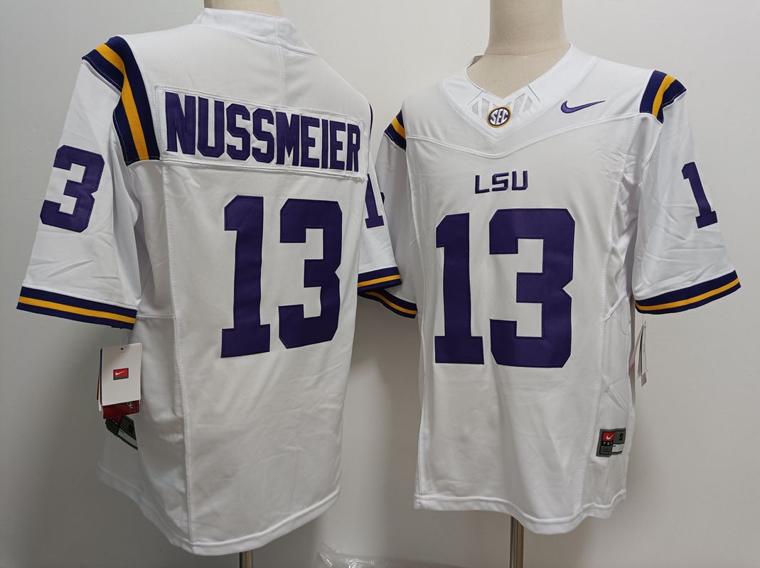 Men LSU Tigers #13 Nussmeier White Nike 2025 NCAA Jersey->ncaa teams->NCAA Jersey